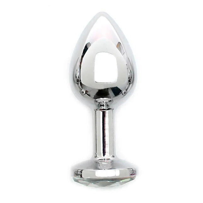 Metal Butt Plug Sofia Clear Jewel with durable zinc alloy and clear jewel, 140 grams, designed for luxury anal play.