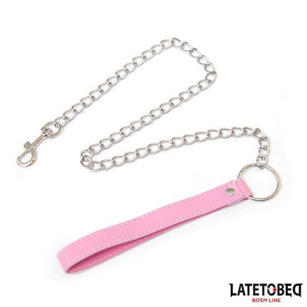 Metal Chain Leash Pink 65cm with vegan leather handle for stylish dog walks.