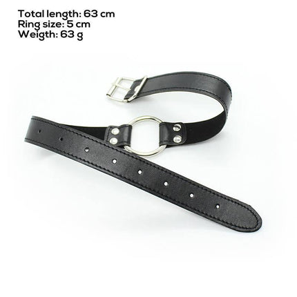 Metal O-Ring Gag Ring: 5 cm with buckle and strap, total length 63 cm; ideal for intense and controlled BDSM play.