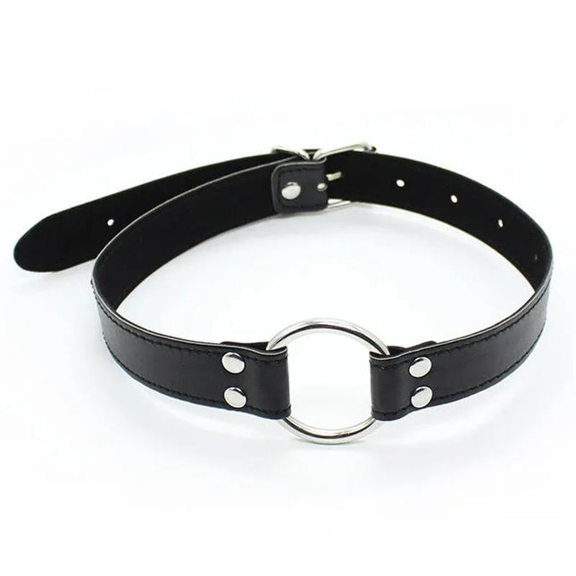 Metal O-Ring Gag Ring: 5 cm with sturdy black strap for BDSM play