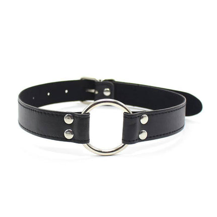 Metal O-Ring Gag Ring: 5 cm with adjustable black strap designed for BDSM play, featuring a durable metal O-ring for controlled experiences.