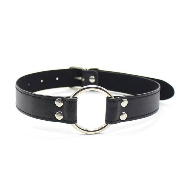 Metal O-Ring Gag Ring: 5 cm with adjustable black strap designed for BDSM play, featuring a durable metal O-ring for controlled experiences.