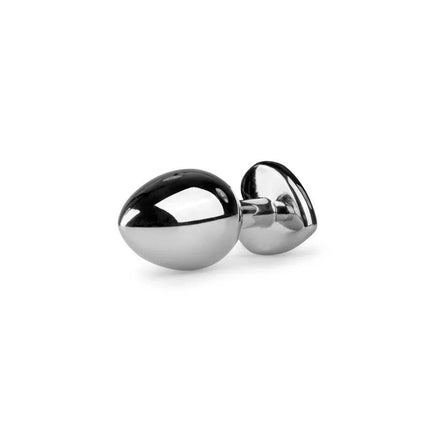 Metal Plug No. 7 - Silver / Clear with crystal heart, polished aluminum anal plug with conical tip and smooth body for comfort.