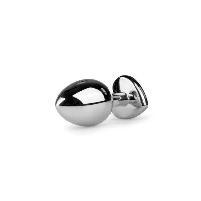 Metal Plug No. 7 - Silver / Clear with crystal heart, polished aluminum anal plug with conical tip and smooth body for comfort.