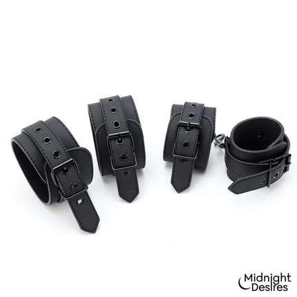 Vegan leather cuffs for Rigid Crossed Bar with Cuffs from Midnight Desires.