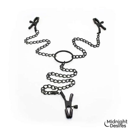 Nipple and Clitoral Clamps by Midnight Desires made with vegan leather for adventurous couples seeking stylish restraint.