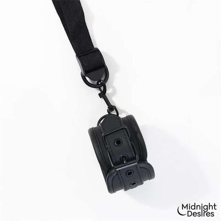 Midnight Desires vegan leather Restraint Set with Neck Pillow, featuring adjustable black cuff for comfort and intimacy exploration.