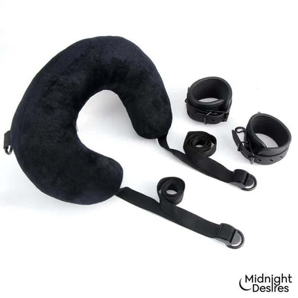 Restraint Set with Neck Pillow in vegan leather by Midnight Desires, featuring adjustable straps for couples' intimacy exploration.