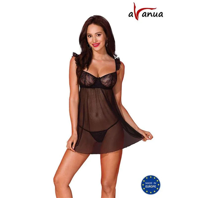 Milagros Chemise and Thong Black S M