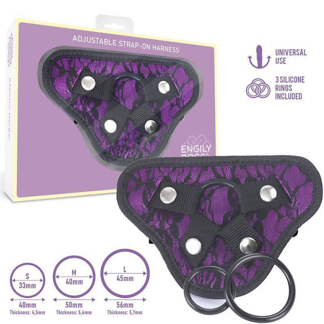 Miley Universal Adjustable Harness with 3 Silicone Rings Purple by Engily Ross for versatile intimate play.