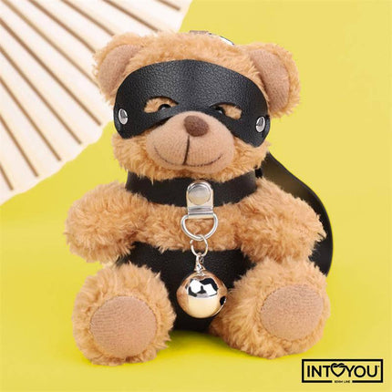 Mimi Keychain BDSM Teddy Bear with Collar and Bell featuring a cute bear silhouette with a vegan leather mask and bold bell.