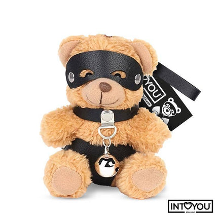 Mimi Keychain BDSM Teddy Bear with Collar and Bell featuring a playful teddy bear with a black mask and collar with a bell for Instagram