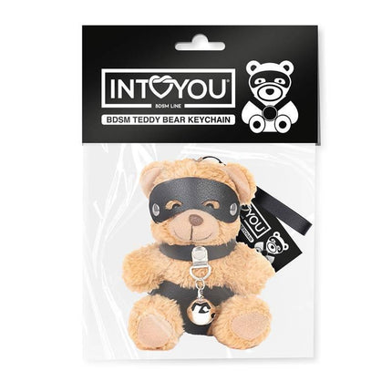 Mimi Keychain BDSM Teddy Bear with Collar and Bell in packaging, featuring cute teddy design, vegan leather collar, and bell for stylish impact.