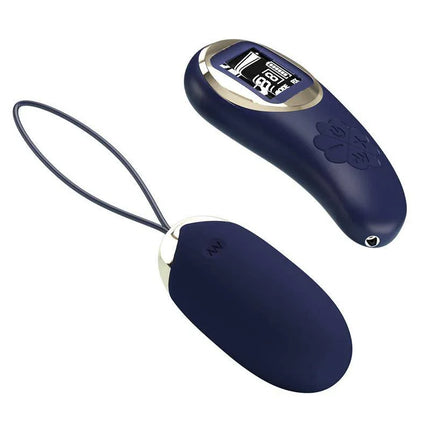 Mina Vibrating Egg with Digital Screem Remote control Blue featuring soft silicone texture and ergonomic design for intimate pleasure.
