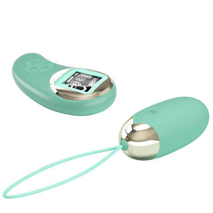 Mina Vibrating Egg with Digital Screen remote control green and silicone texture for solo and couple's play.