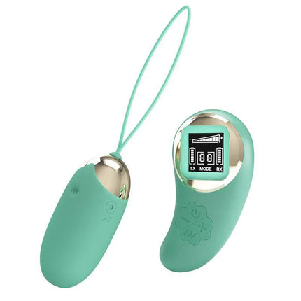Mina Vibrating Egg with Digital Screen remote control green wireless silicone device with remote display for versatile stimulation.
