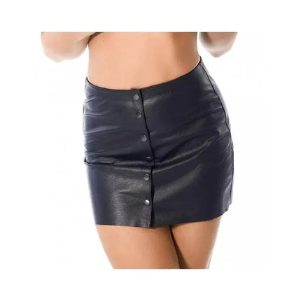 Mini Leather Skirt in premium nappa leather with chic 6-button design, ideal for a bold and versatile statement look.