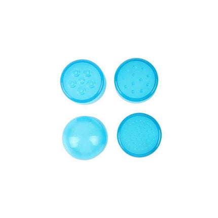 Four blue massage heads for Mini Massager 3 Heads for Relaxation, featuring various textures for customizable massage experience.