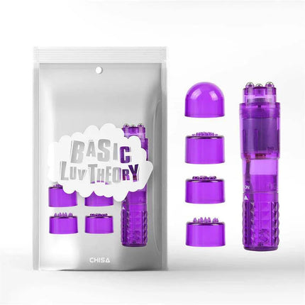 Mini Massager 3 Heads Purple with interchangeable heads and packaging shown