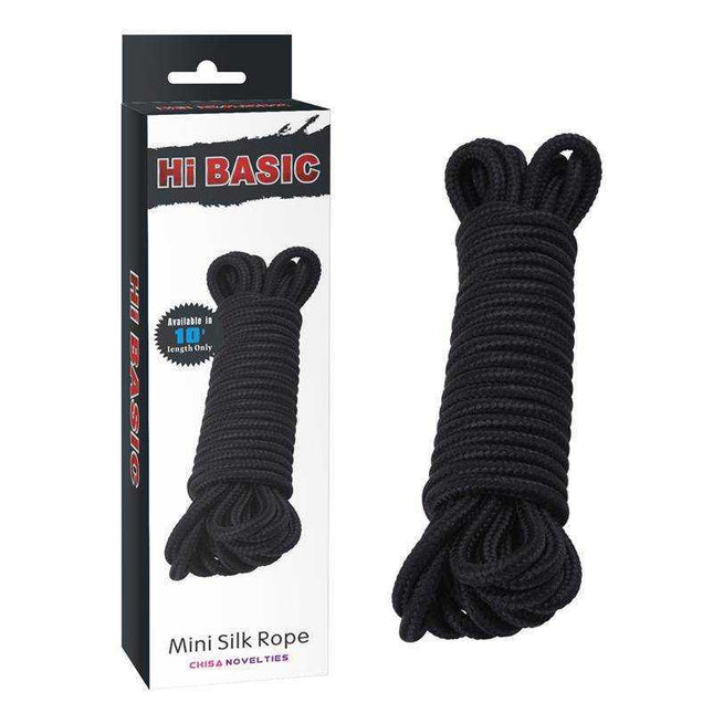 Mini Silk Rope Cotton 10m in black packaging, 100% cotton, perfect for crafts and gentle rope play, sleek design, 10-meter length.