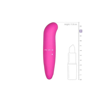 Mini Vibe G-Spot Pink vibrator with measurement guide, showcasing compact size and ergonomic design for precise G-spot stimulation.