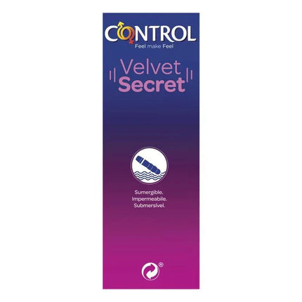 Packaging of Mini Vibe Velvet Secret 5 Functions showing submersible and impermeable features.