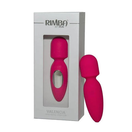 Mini Wand Vibrator Valencia Pink in packaging, showcasing sleek and compact design for versatile massage and stimulation.