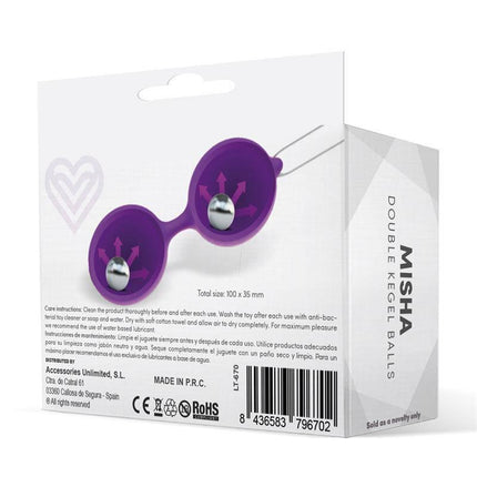 Misha Double Kegel Balls Silicone Purple packaging from Latetobed for pelvic floor training and sensual pleasure.