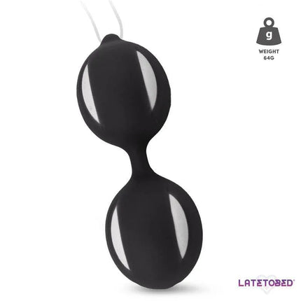 Misha Double Kegel Balls with Internal Weight by Latetobed, black silicone, waterproof design for pelvic floor training.