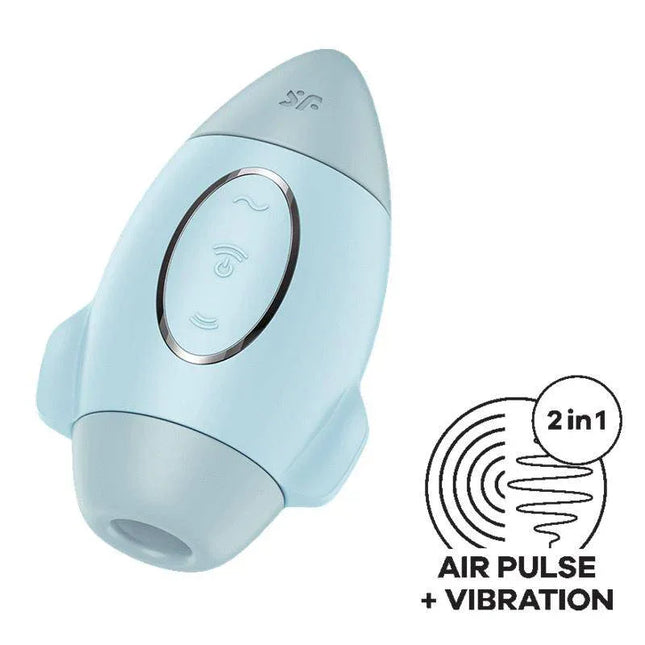 Mission Control Clit Sucker and Vibe Blue with dual motor and 11 pressure wave programs for on-the-go pleasure