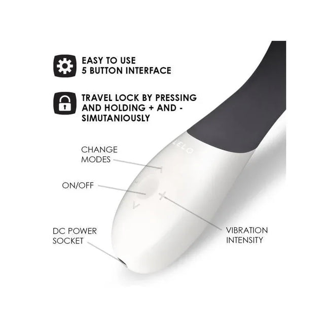 MONA WAVE Black stimulator with button interface and travel lock features