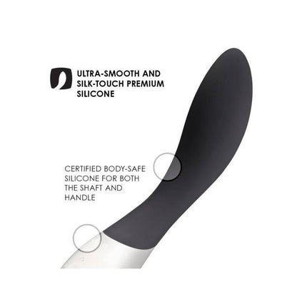 Close-up of MONA WAVE Black stimulator highlighting ultra-smooth silicone material