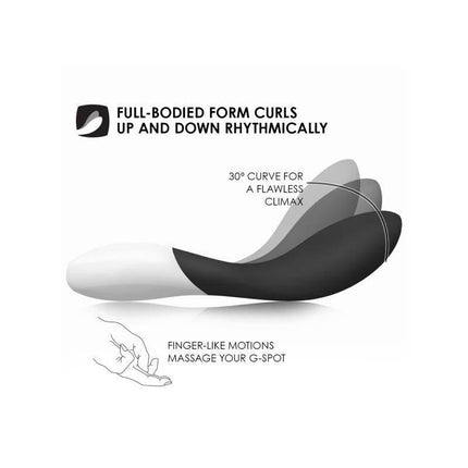 MONA WAVE Black stimulator with silicone design, featuring full-bodied form and rhythmic motion for G-spot massage and climax.