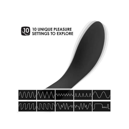 MONA WAVE Black stimulator with 10 unique pleasure settings for G-spot massage, crafted from silicone and ABS.
