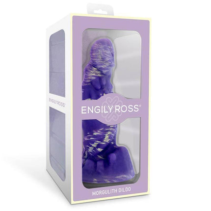 Morgulith Liquid Silicone Dildo 14,5 cm in packaging by Engily Ross, featuring a purple and gold fantasy-inspired design.
