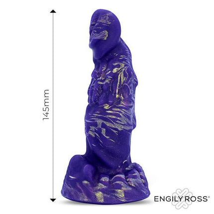 Morgulith Liquid Silicone Dildo 14,5 cm in purple and gold design from Dildox by Engily Ross.