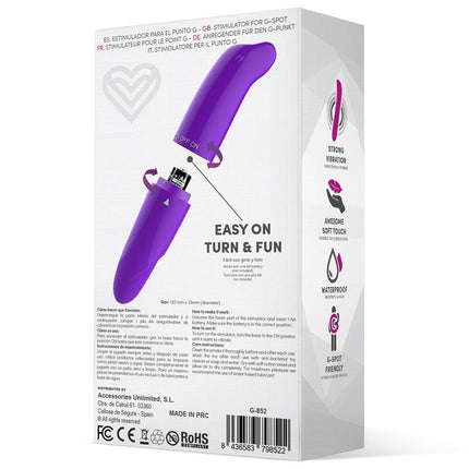 Box of Morton Easy Quick Stimulator Purple showing vibrator features and design for G-spot stimulation.