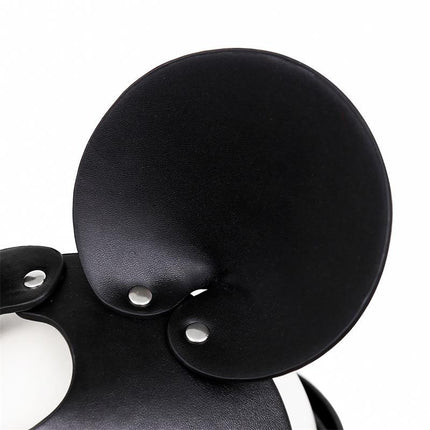 Close-up of Moussy Mouse Mask Adjustable, black mouse-shaped BDSM mask with an adjustable strap.