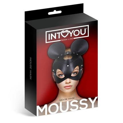 Packaging of Moussy Mouse Mask Adjustable, a handmade BDSM mask with mouse ears, designed for confident and stylish exploration.