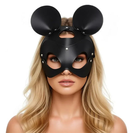 Moussy Mouse Mask Adjustable, handmade BDSM accessory, featuring mouse ears and comfortable fit for sensual exploration.