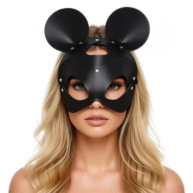 Moussy Mouse Mask Adjustable, handmade BDSM accessory, featuring mouse ears and comfortable fit for sensual exploration.