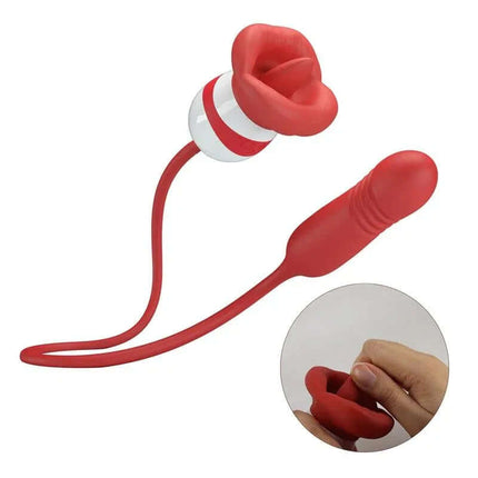 Mouth Vibrator with Licking and Thrusting Ashlyn - dual-action pleasure device with lifelike tongue and vibrating bullet.