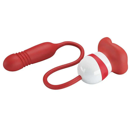 Red and white Mouth Vibrator with Licking and Thrusting Ashlyn, featuring dual-action ends for versatile pleasure.