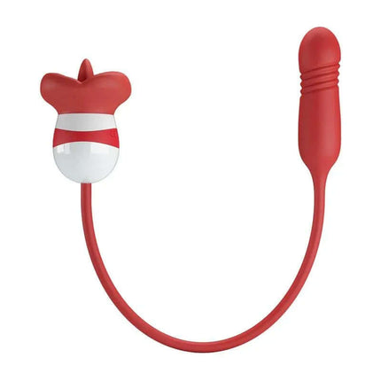 Mouth Vibrator with Licking and Thrusting Ashlyn dual-action pleasure device in red color