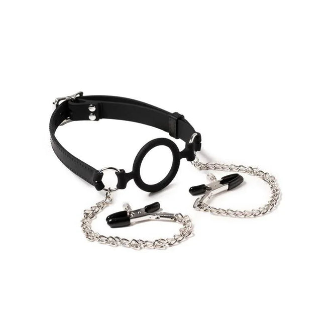Mouthgag with O-Ring and Nipple Clamps versatile restraint set for comfortable play