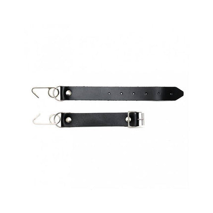 Mouthgag with smile hooks-Adjustable leather BDSM accessory with buckle and lip hooks in black.