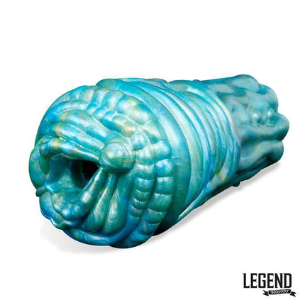 Mouthor Male Masturbator Liquid Silicone 16 cm, fantasy-inspired design with textured blue exterior for enhanced pleasure.