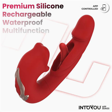 Mouty Vibe with Biting and Flipping with App in red, multifunction, waterproof, premium silicone design from Intoyou® App Series.