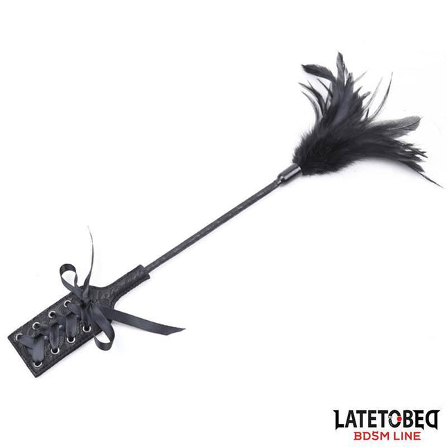 Multi Feathers Tickler and Lace Ribbon Paddle Comb with feathers and lace ribbon detailing, ideal for versatile couples' play.