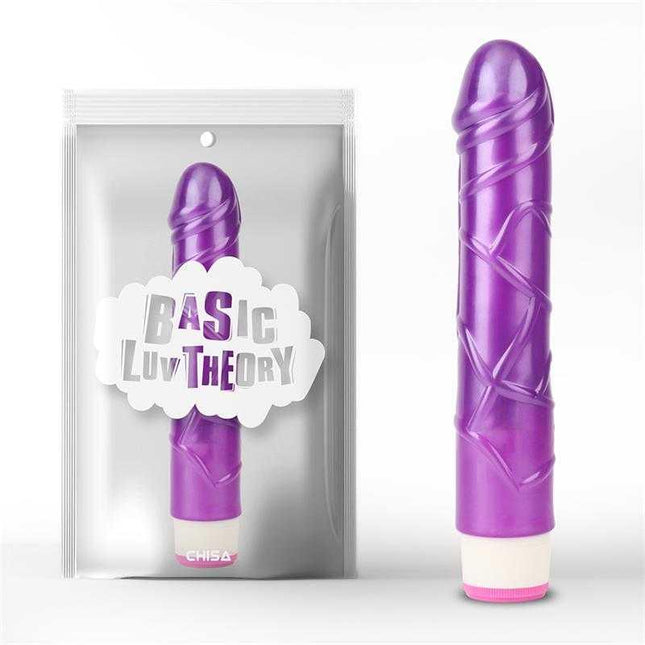 Multi-Speed Vibrator 23 cm Purple Dildo with vein details and user-friendly base for adjustable speeds, packaged for customer satisfaction.